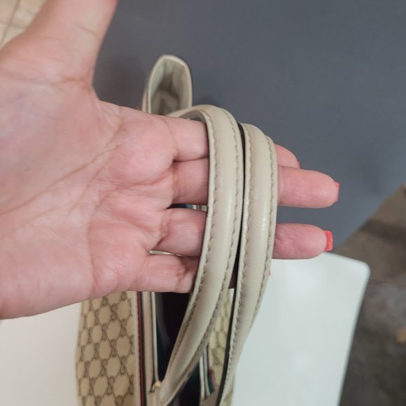 RARE***GUCCI SHERRY LINE~ GG MONOGRAM~ LEATHER & CANVAS TOTE~ - Picture 16 of 16